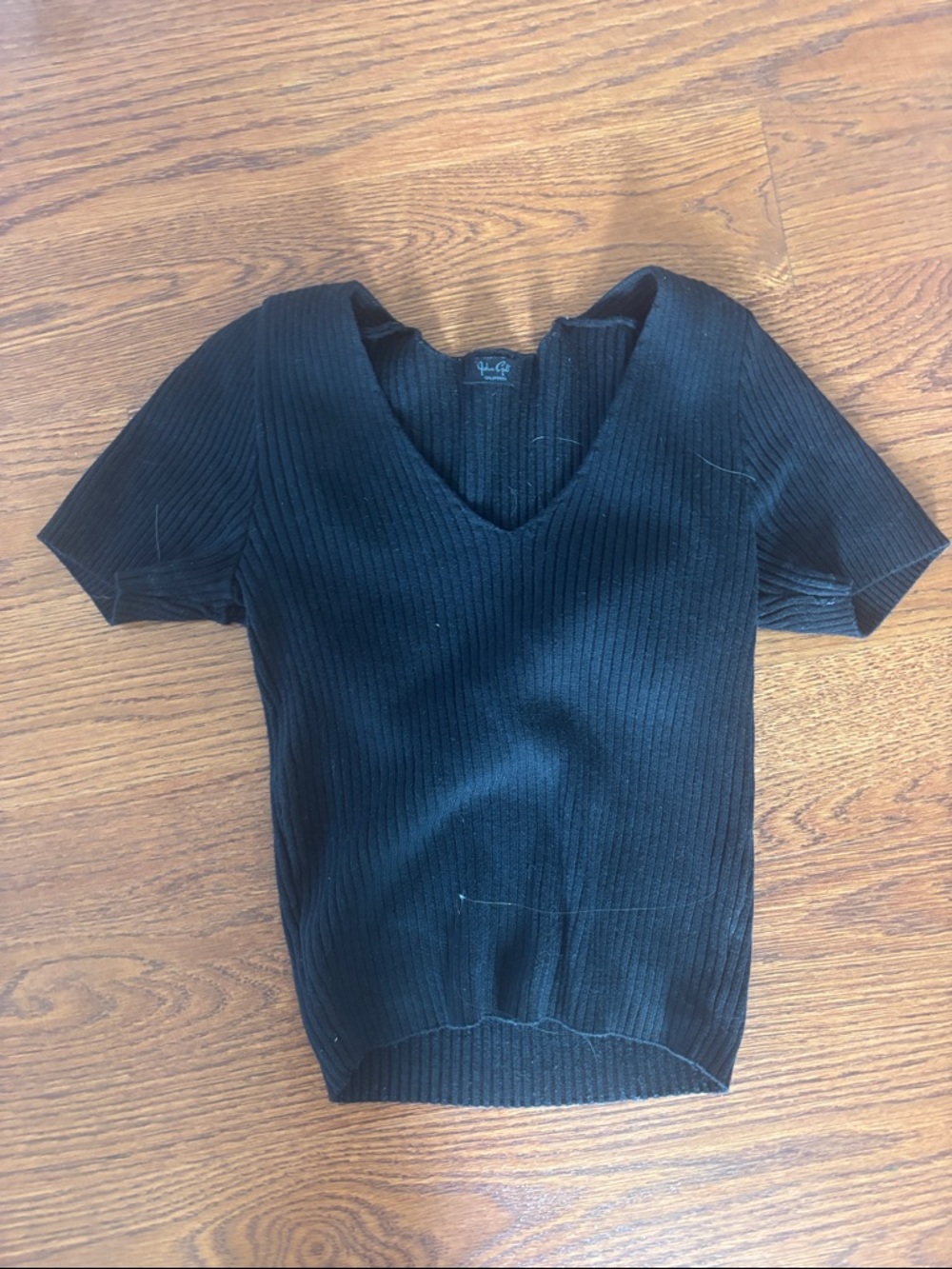 Brandy Melville Black Ribbed V-Neck Tee